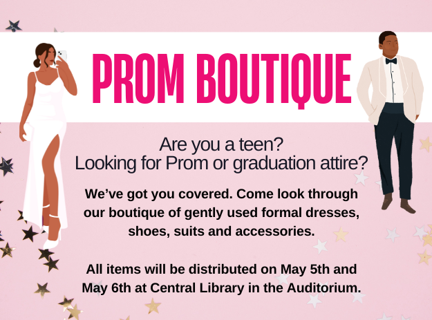 Donate your gently used formal dresses, shoes, suits and accessories to teens graduating or going to prom. We will be accepting donations from April 15th to April 26th