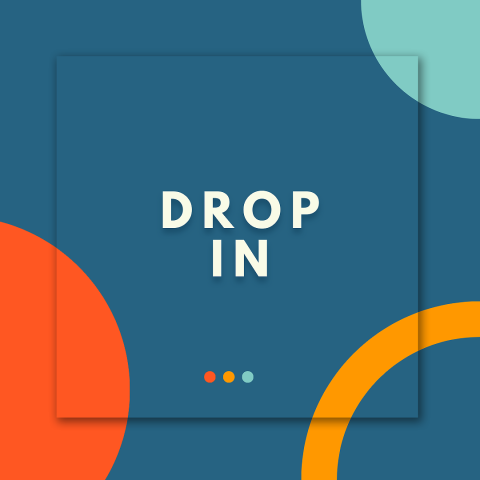 A dark blue sign with the words "Drop In" on it