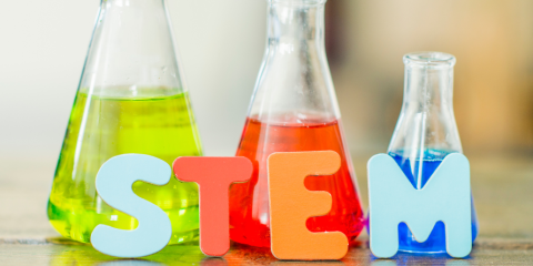 The word "STEM" is spelt out with colourful letters.