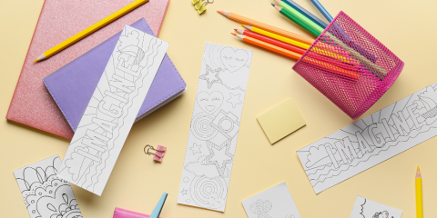 Craft supplies spread out on a table.