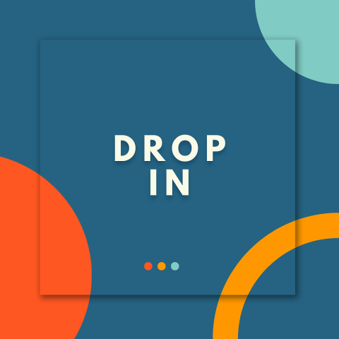 "Drop In" written on a blue background