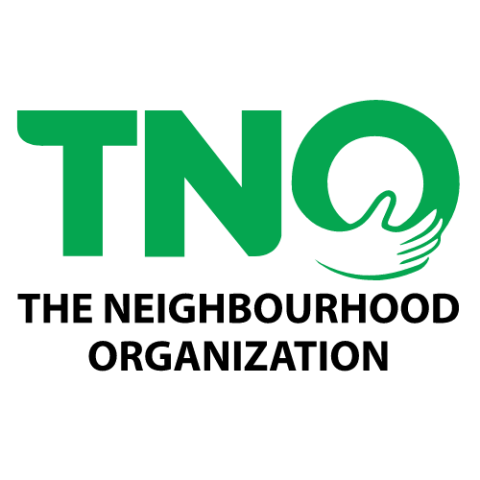 TNO logo - TNO in green letters with a hand wrapping under the O