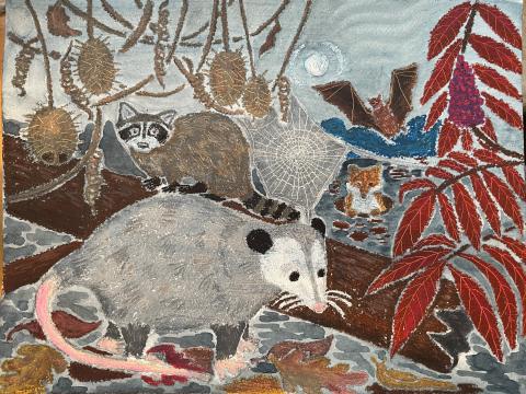 Painting of an opossum