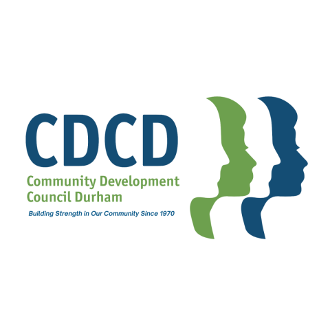 Community Development Council Durham logo - Green and blue face silhouettes layered beside the letters CDCD
