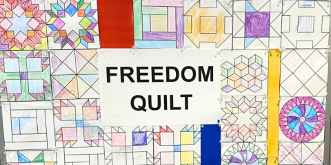 Freedom quilt text with pictures around
