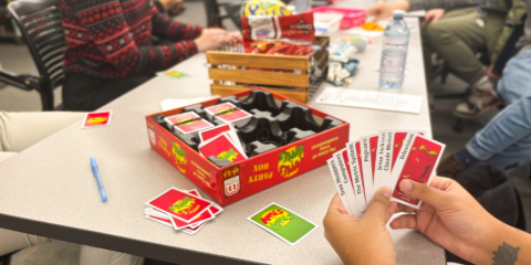 Teens playing board games