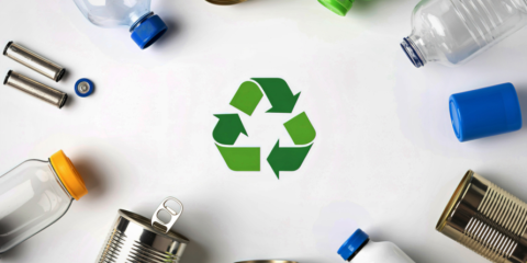 Recycled materials on a table