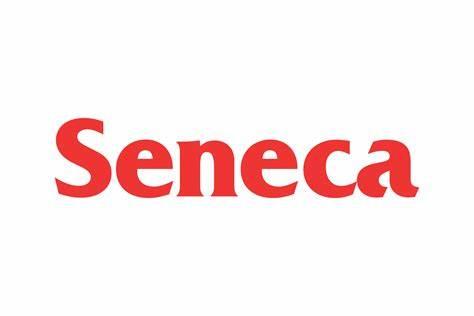 The logo for Seneca in red letters