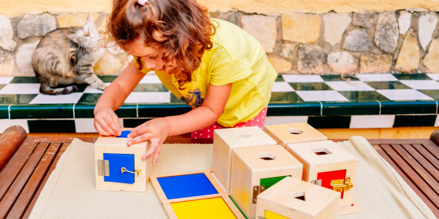 Girl playing with block toys 