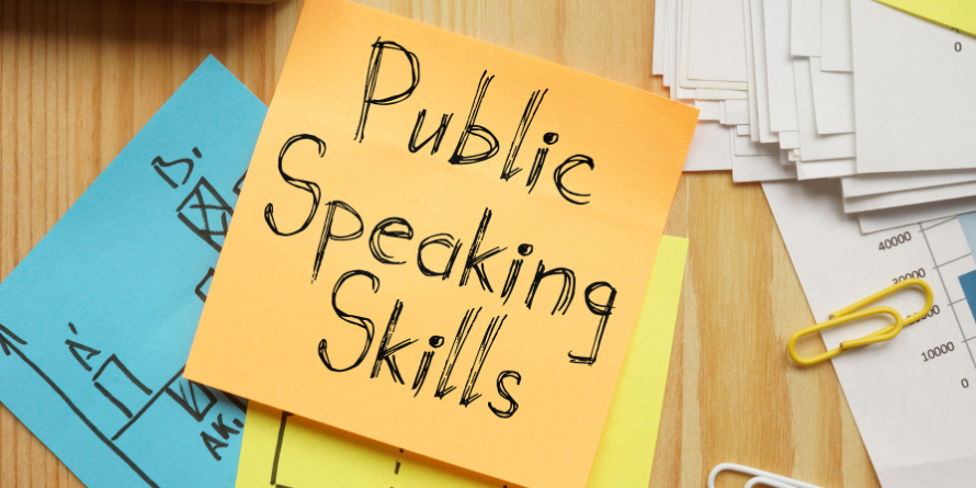 Orange sticky note that says public speaking skills