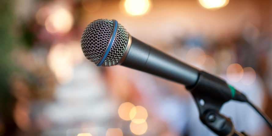 Microphone on a stand. 