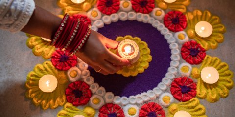 Colourful powders and candles