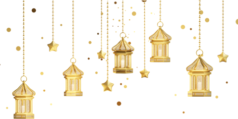 Gold lanterns hanging from the top