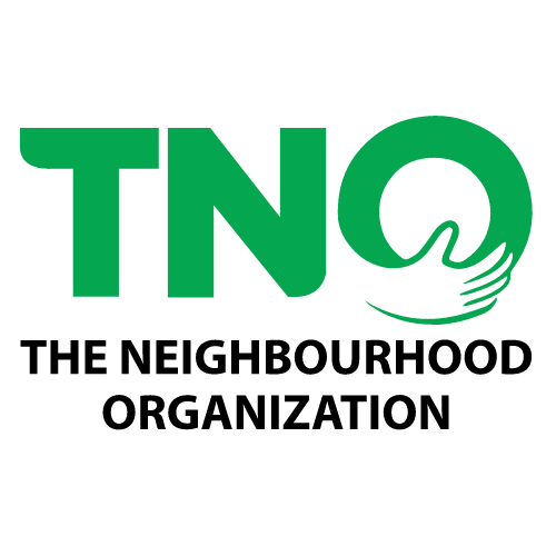 TNO logo - TNO in green letters with a hand wrapping under the O