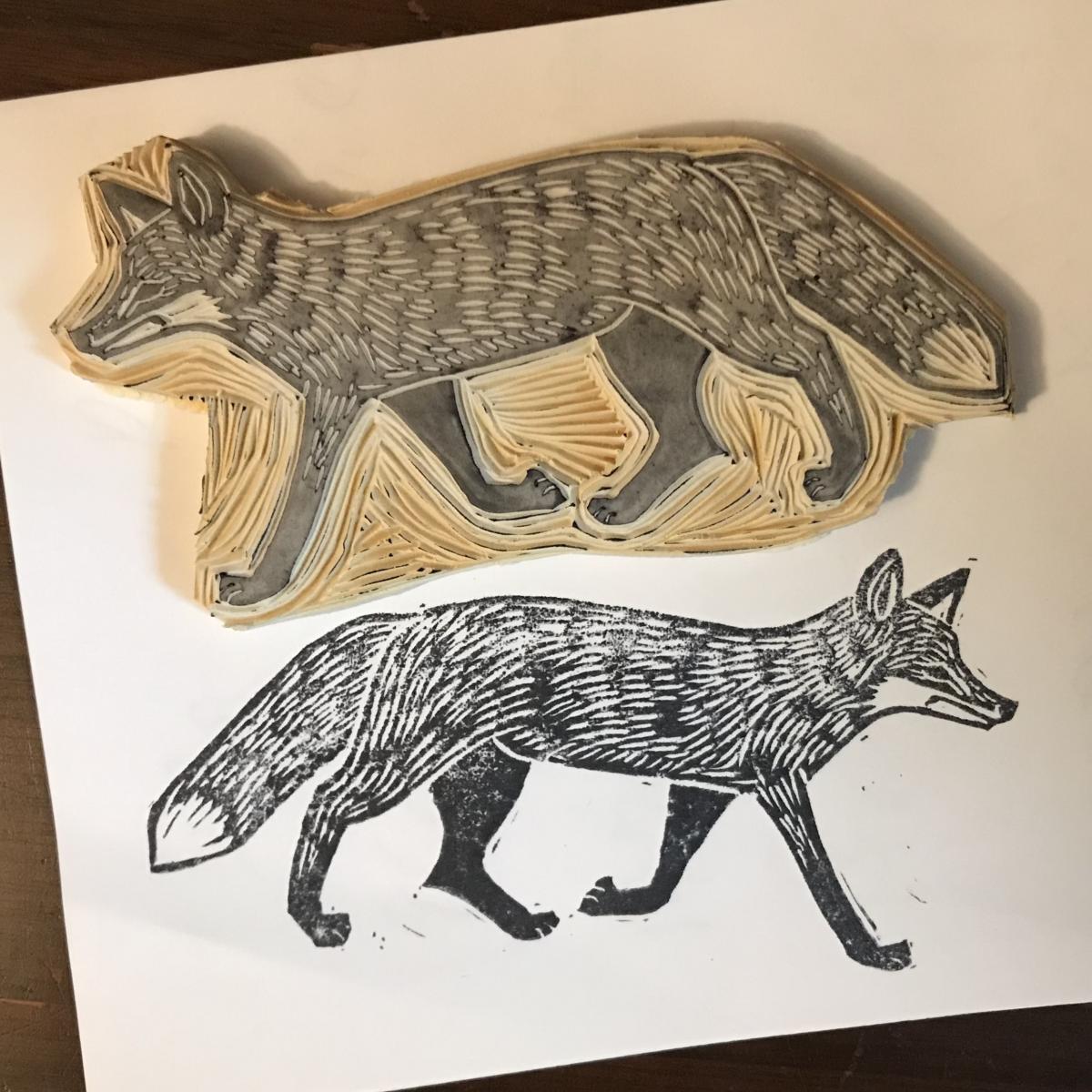 Rubber stamp in the shape of a fox