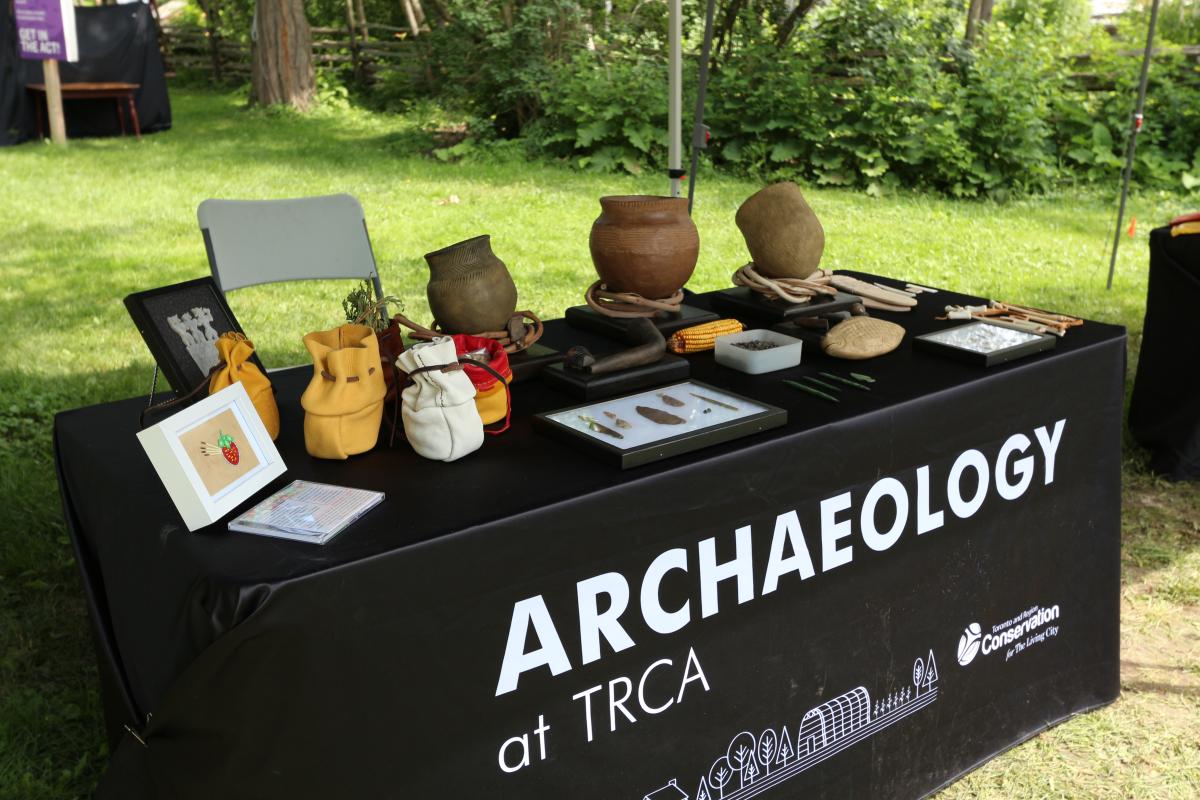Table with archaeological finds