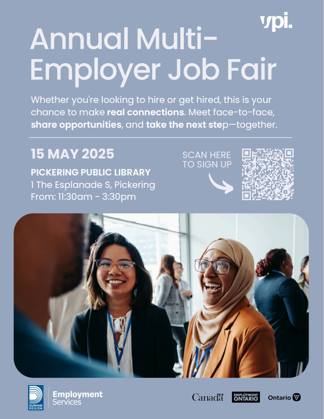 Flyer promoting May 14 Job Fair with QR code for recommended registration