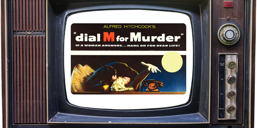 Vintage television with the film poster for 'Dial M for Murder' on its screen.